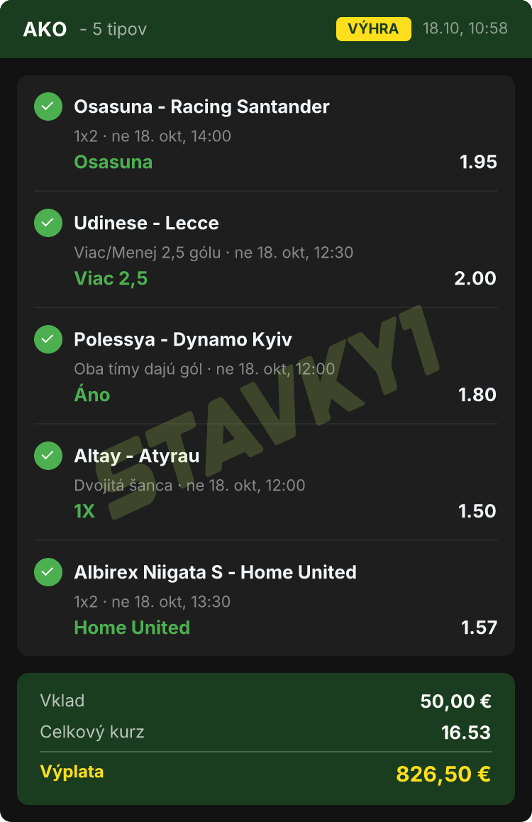 STAVKY1 tiket z predošlého dňa